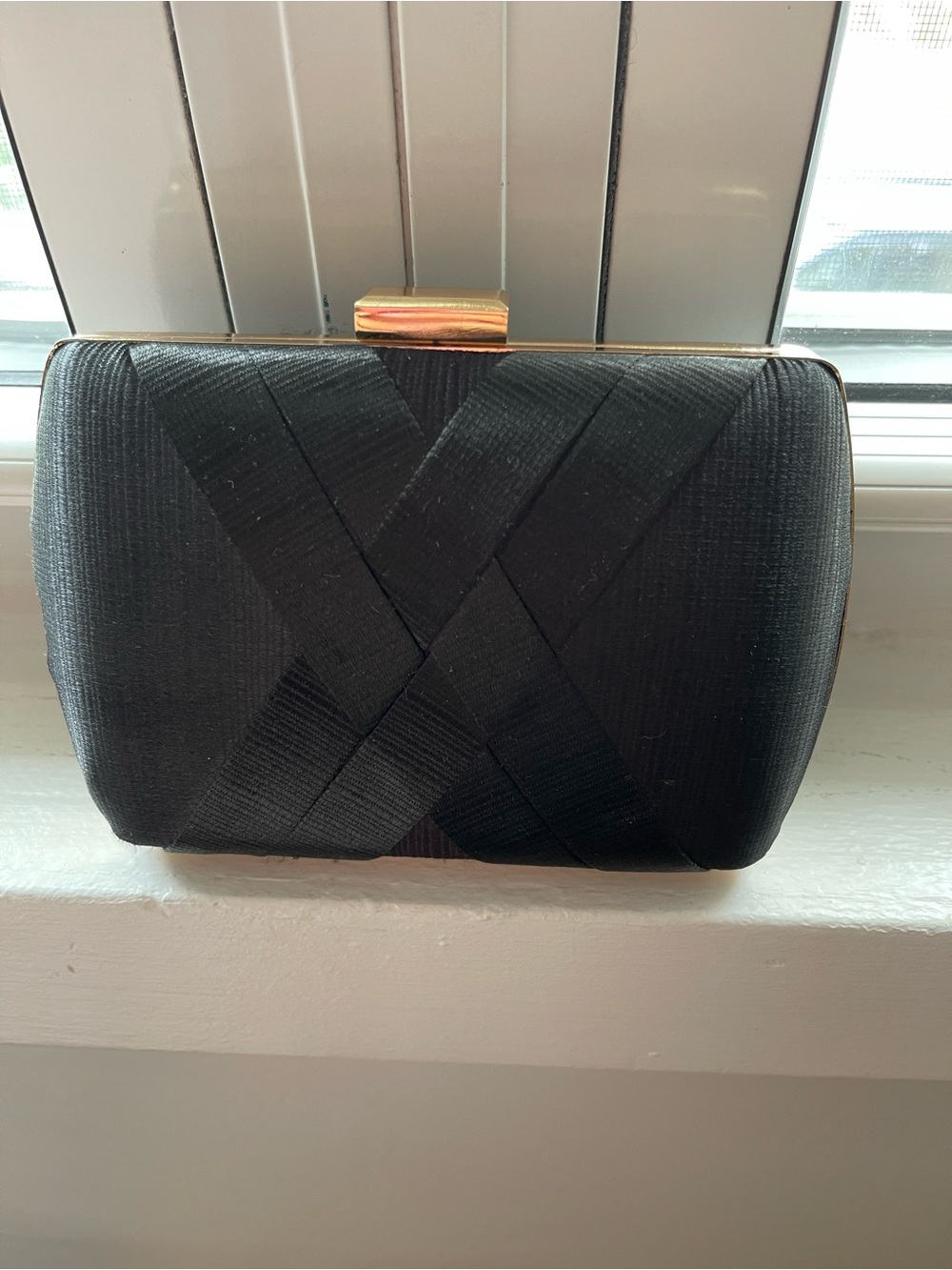 Natasha Black Evening Clutch with Gold-Tone Clasp